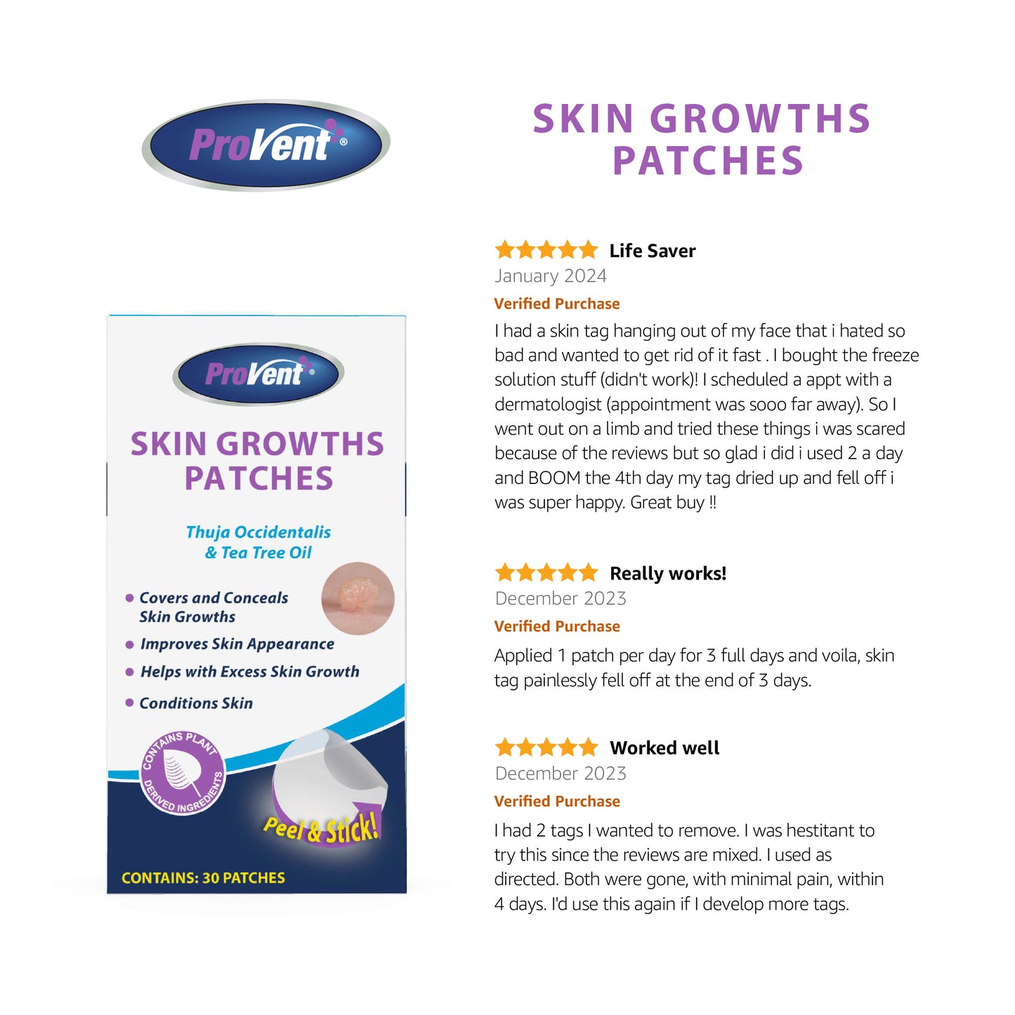 ProVent Skin Growth Patch, 30 Count